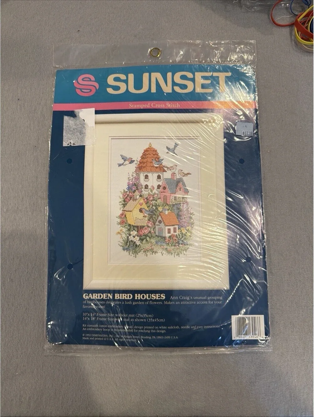 Sunset Stamped Cross Stitch Garden Bird Houses New Sealed